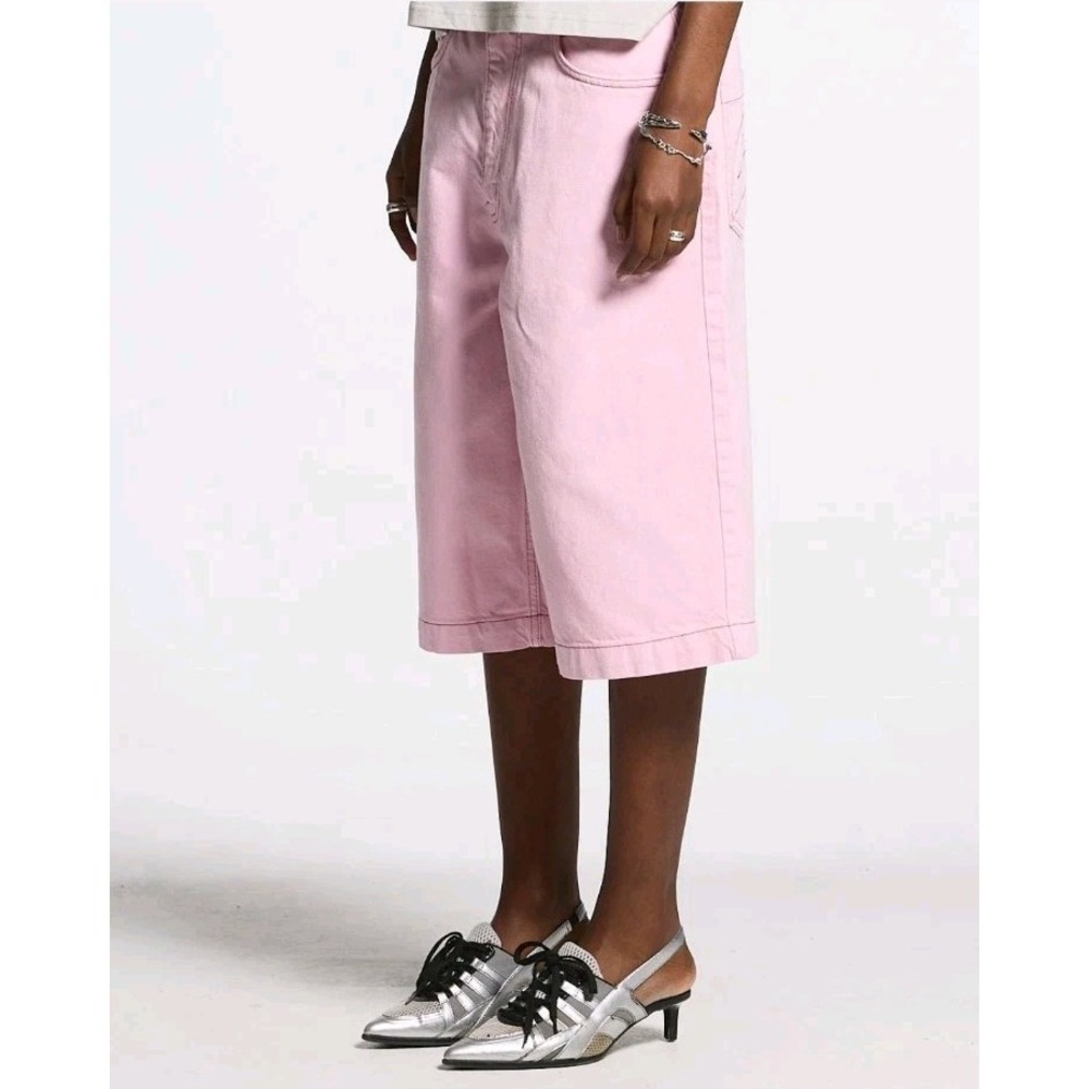 Cold Culture Stitching Jorts Sweet Lilac Pink Straight Loose Fit 100% Cotton Y2K - Picture 6 of 16